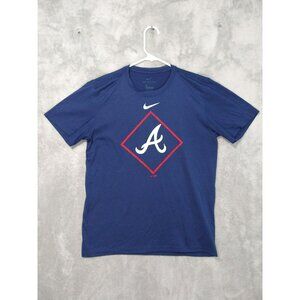 Nike Shirt Men Medium Blue Atlanta Braves Dri Fit Short Sleeve Logo Tee
